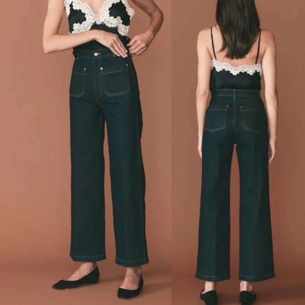NWT DOEN NEWPORT HIGH RISE WIDE LEG JEANS IN RINSE WASH SZ 34